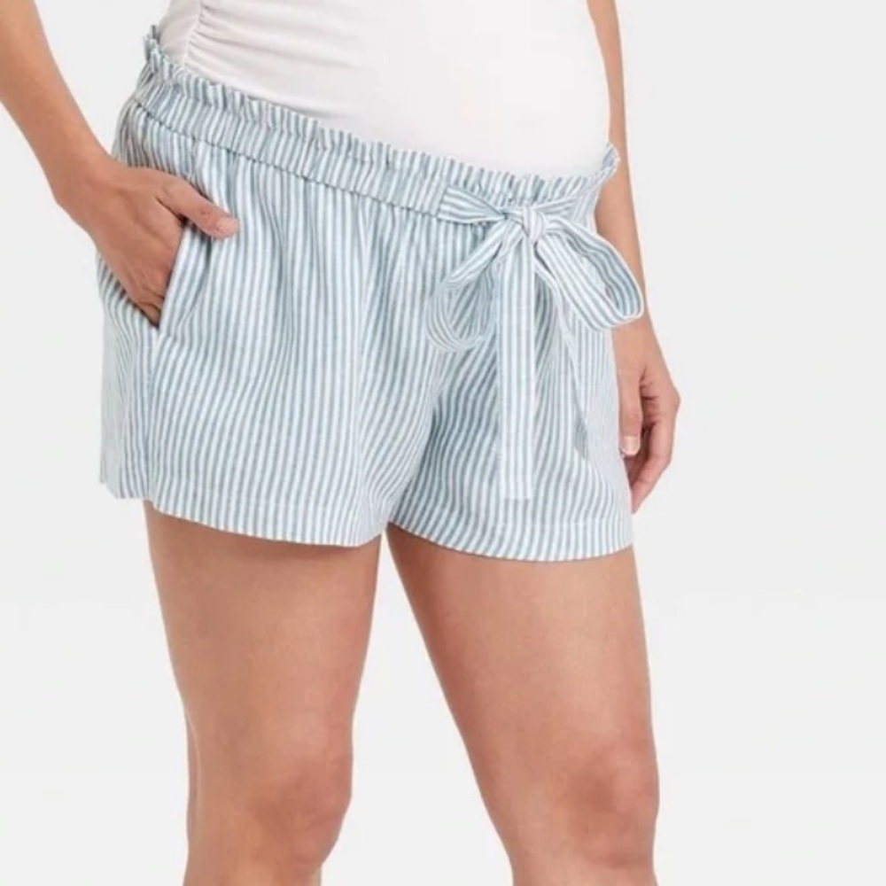 SH50 Isabel Maternity Striped Linen Blend Pull-On Shorts Large XXL